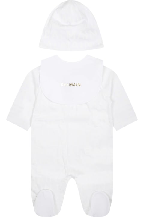Balmain for Baby Girls Balmain White Set For Baby Girl With Logo