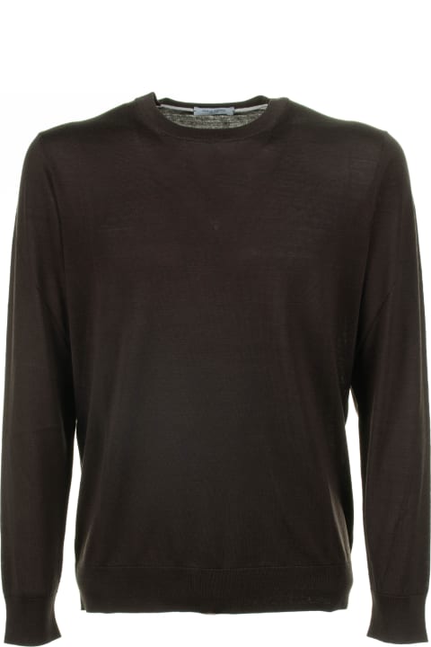 Paolo Pecora Sweaters for Men Paolo Pecora Brown Crew-neck Sweater In Cotton And Silk