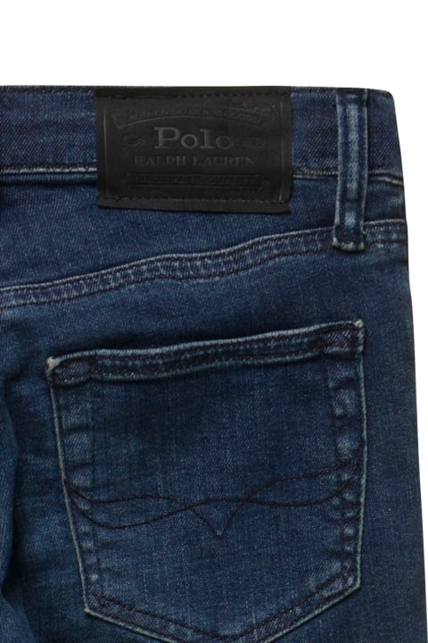 Ralph Lauren for Kids Ralph Lauren Blue Five Pockets Jeans With Logo Patch In Stretch Cotton Denim Boy
