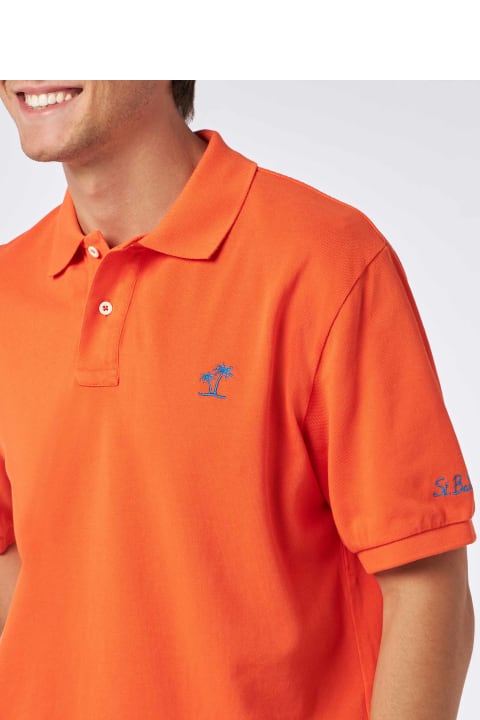 Homeware MC2 Saint Barth Man Orange Piquet Polo With St. Barth Logo And Vintage Effect