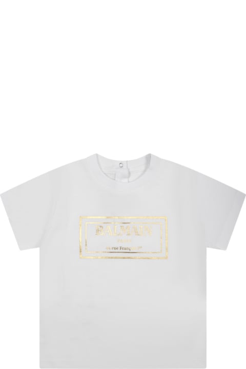Balmain for Baby Girls Balmain White T-shirt For Babies With Gold Logo