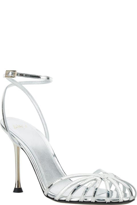 'ally' Silver Sandals With Caged Design In Leather Woman