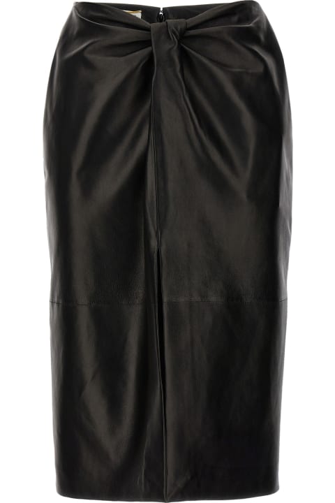 Curled Detail Leather Skirt