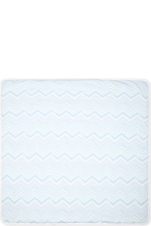 Missoni Accessories & Gifts for Baby Girls Missoni Light Blue Blanket For Baby Boy With Chevron Pattern