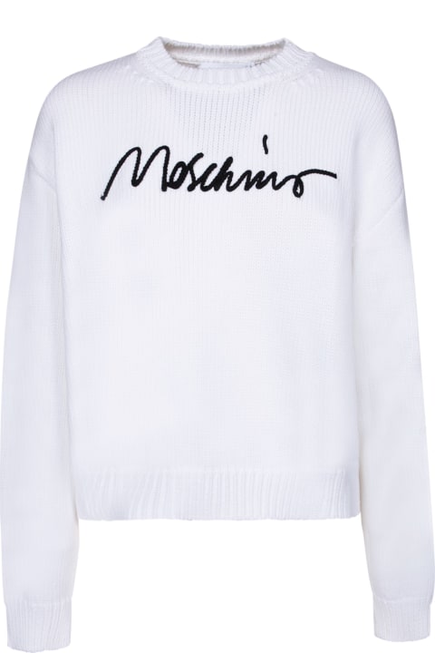 ウィメンズ Moschinoのニットウェア Moschino White Cotton Crewneck Sweater