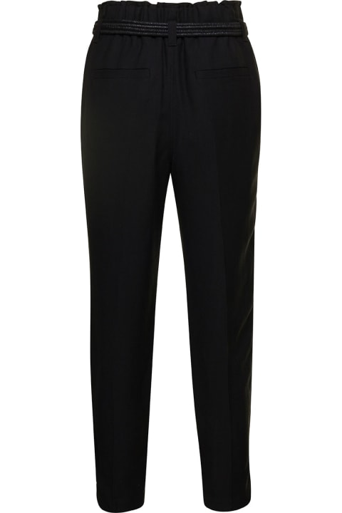 ウィメンズ パンツ＆ショーツ Brunello Cucinelli Black Cropped Pull-up Pants With Belt In Rayon Blend Woman
