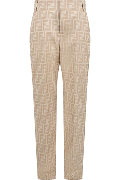 Bottoms for Boys Fendi Beige Trousers For Boy With Ff