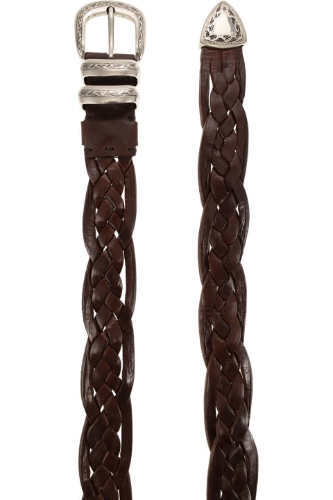 Accessories for Men Brunello Cucinelli Braided Calfskin Belt With Detailed Buckle And Tip