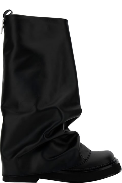 'robin' Black Multilayer Combat Boots With One Block Sole In Leather Woman