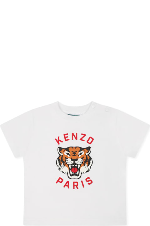 Kenzo Kids for Baby Girls Kenzo Kids White T-shirt For Babykids With Tiger And Logo