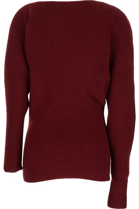 Philosophy di Lorenzo Serafini ملابس علوية لـ السيدات Philosophy di Lorenzo Serafini Bordeaux Asymmetric Sweater With Boat Neck In Wool Blend Woman