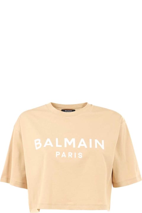 Balmain Topwear for Women Balmain Logo Detail Cropped T-shirt