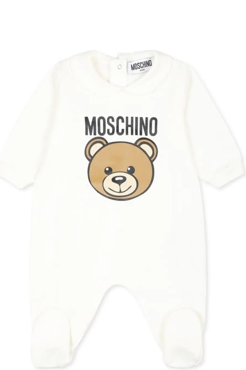 Moschino أطقم وبودي سوت لـ رُضع بنات Moschino White Teddy Bear Playsuit