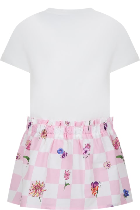 Versace Kids Versace White Dress For Girl With Multicolor Print