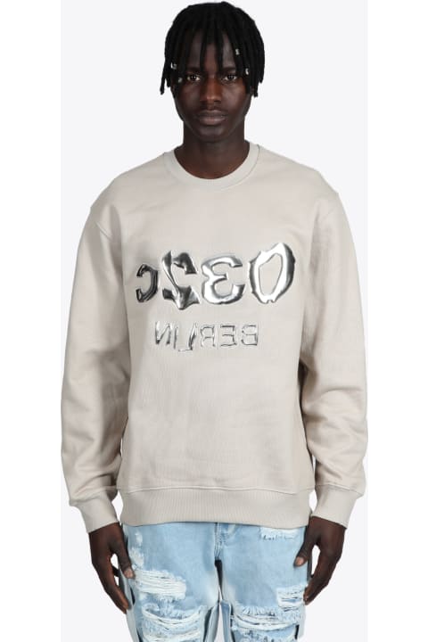 Selfie Glitch Sweatshirt Beige cotton sweatshirt with metallic front logo - Selfie Glitch Sweatshirt