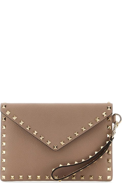Valentino Garavani Antiqued Pink Leather Rockstud Clutch