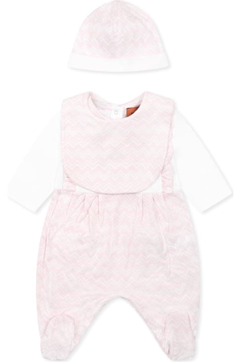 Missoni for Kids Missoni Pink Babygrow Set For Baby Girl With Logo