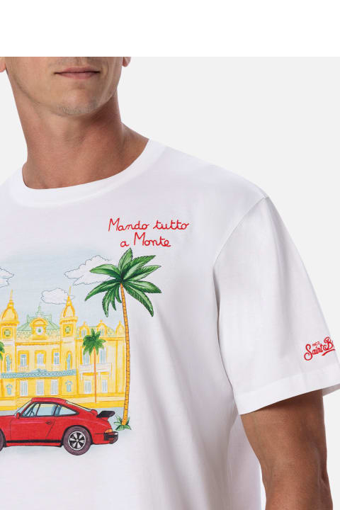 Homeware MC2 Saint Barth Man Cotton T-shirt With Montecarlo Placed Print And Embroidery