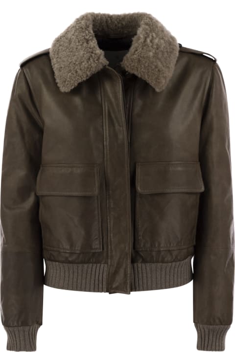 Fashion for Women Brunello Cucinelli Leather Bomber Jacket And Shearling Collar