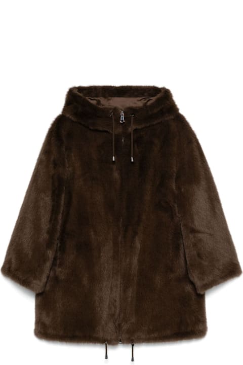 Fashion for Women Parosh Cedar Brown Faux-fur Design Pathos Coat