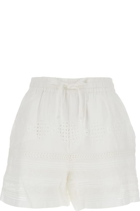 Marant Étoile سراويل طويلة وقصيرة لـ السيدات Marant Étoile 'damina' White Shorts With Lace Details And Gathering In Cotton Woman
