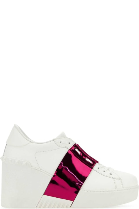 Sale for Women Valentino Garavani White Leather Untitled Sneakers With Fuchsia Band
