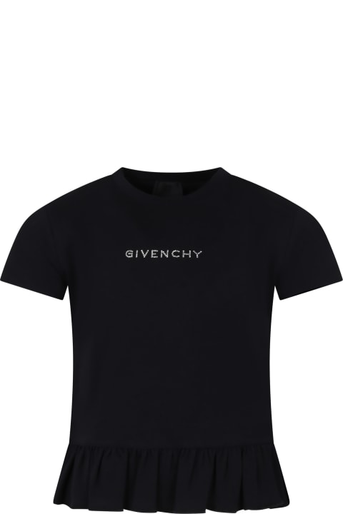 Topwear for Girls Givenchy Black T-shirt For Girl With Logo