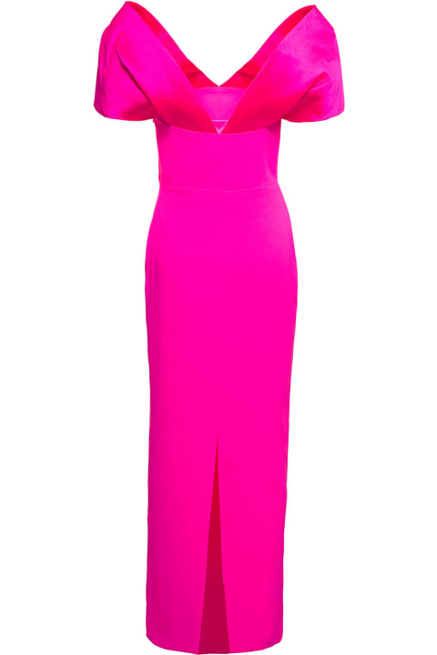 Solace London Dresses for Women Solace London 'dakota' Maxi Fuchsia Dress With Off-shoulder Neckline And Satin Inserts In Polyester Woman