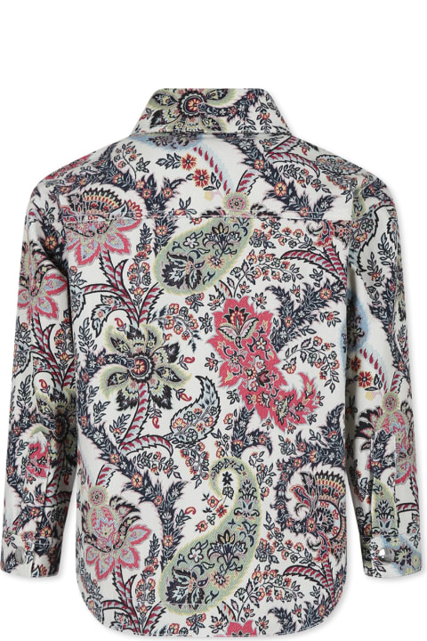 Etro Topwear for Girls Etro Ivory Jacket For Girl With Floral Paisley Print