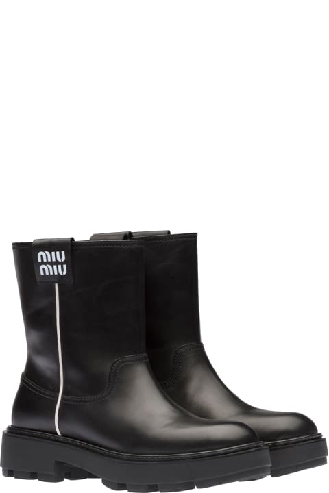 Miu Miu Boots for Women Miu Miu Leather Logo Boots