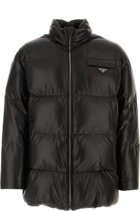 Coats & Jackets for Men Prada Black Nappa Leather Down Jacket