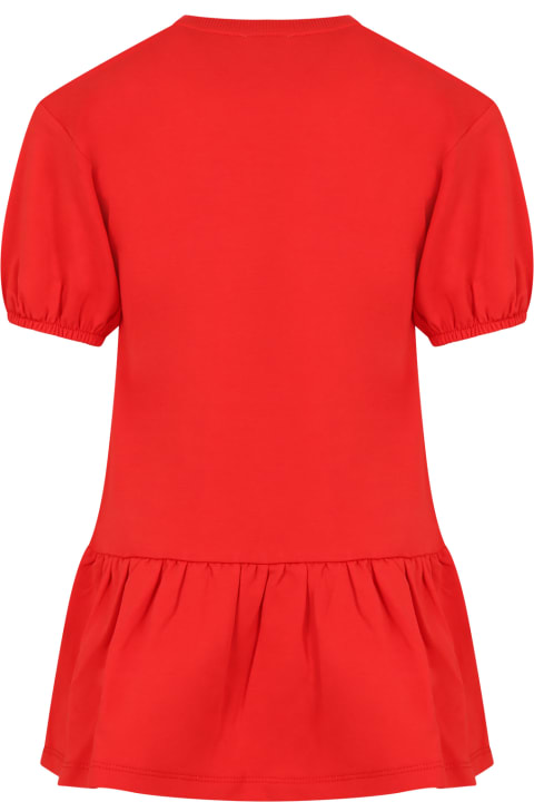 Moschino Kids Moschino Red Dress For Girl With Teddy Bear And Logo