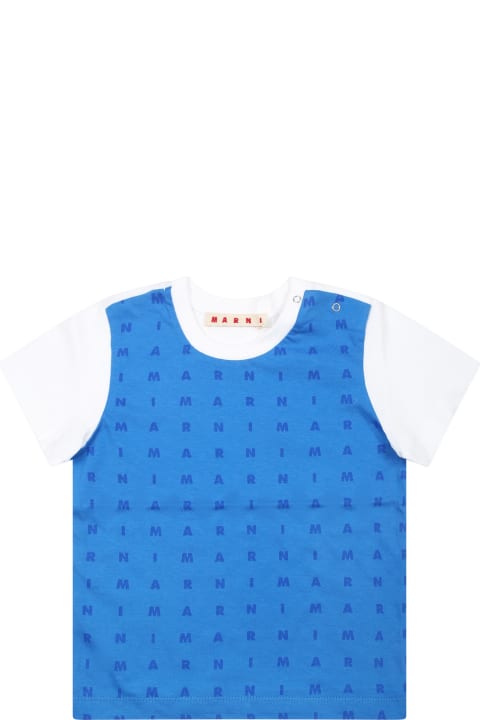 Marni T-Shirts & Polo Shirts for Baby Girls Marni Light Blue T-shirt For Baby Boy With Logo