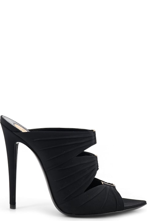 Saint Laurent Emilie Satin Sandals With Rhinestone Logo Detail