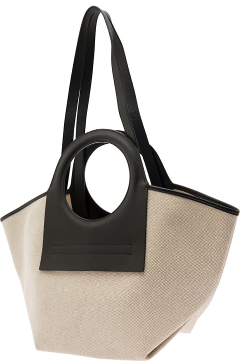 Hereu for Women Hereu 'cala S' White And Black Handbag With Leather Handles In Canvas Woman