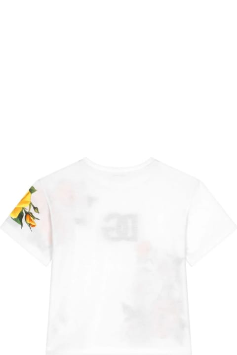 Fashion for Girls Dolce & Gabbana T-shirt With Dg Logo And Yellow Rose Print