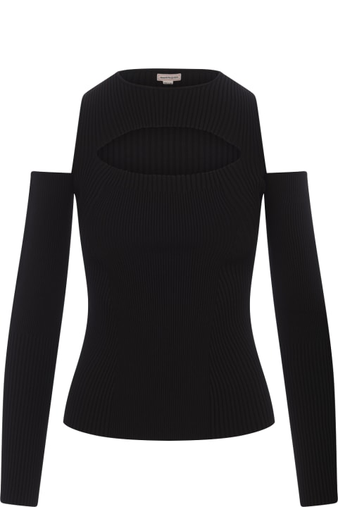 Topwear for Women Alexander McQueen Black Knitted Top With Cut-outs