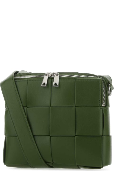 Shoulder Bags for Men Bottega Veneta Olive Green Leather Cassette Camera Crossbody Bag