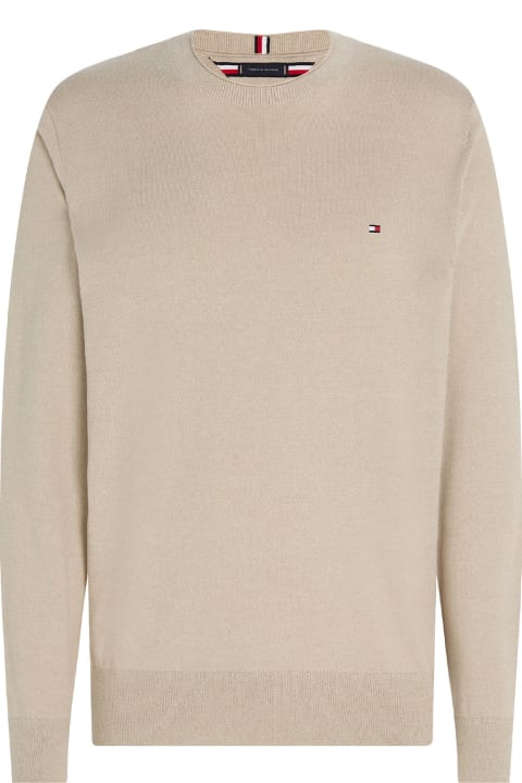 Tommy Hilfiger Sweaters for Men Tommy Hilfiger Beige Crewneck Sweater With Mini Logo