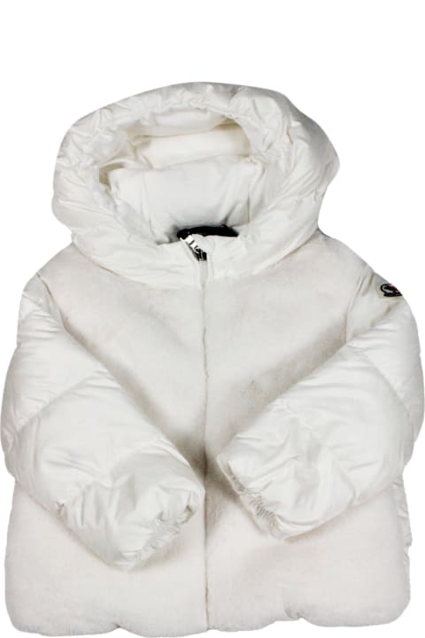 Fashion for Baby Boys Moncler Natas Down Jacket With Hood And Logo On The Sleeve In Real Goose Down With Front In Soft Teddy Bear