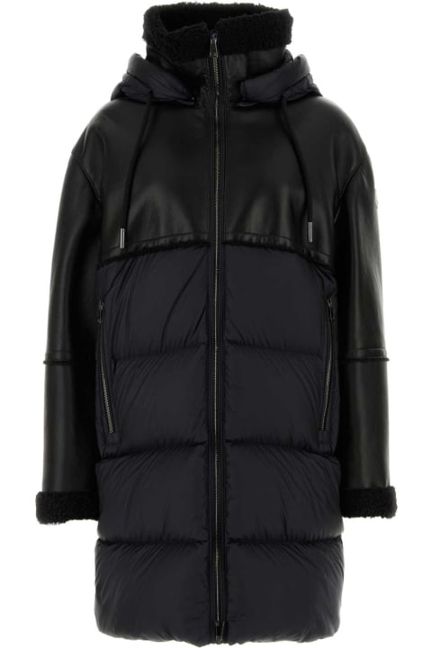 Moncler Sale for Women Moncler Black Leather And Nylon Tana Down Jacket