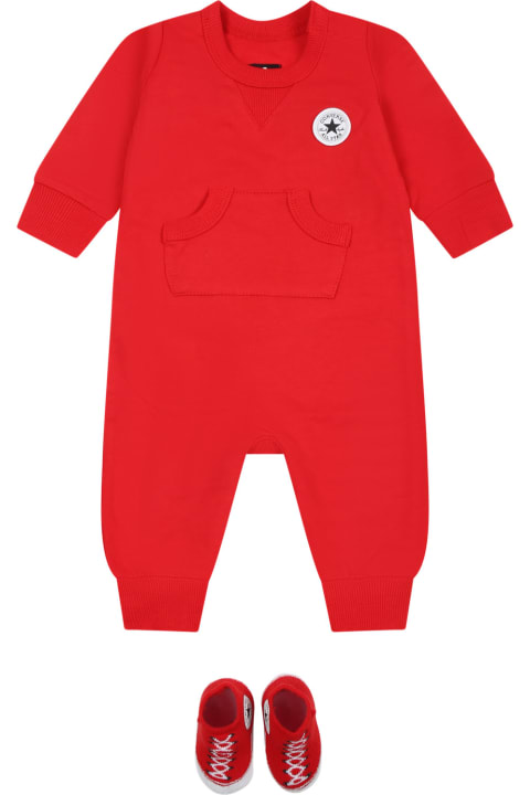 Bodysuits & Sets for Baby Girls Converse Red Set For Baby Boy With Logo