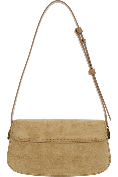 Homeware Ami Alexandre Mattiussi 'paris Paris' Beige Shoulder Bag With Adjustable And Removable Shoulder Strap And Adc Plaque On The Front In Suede Woman