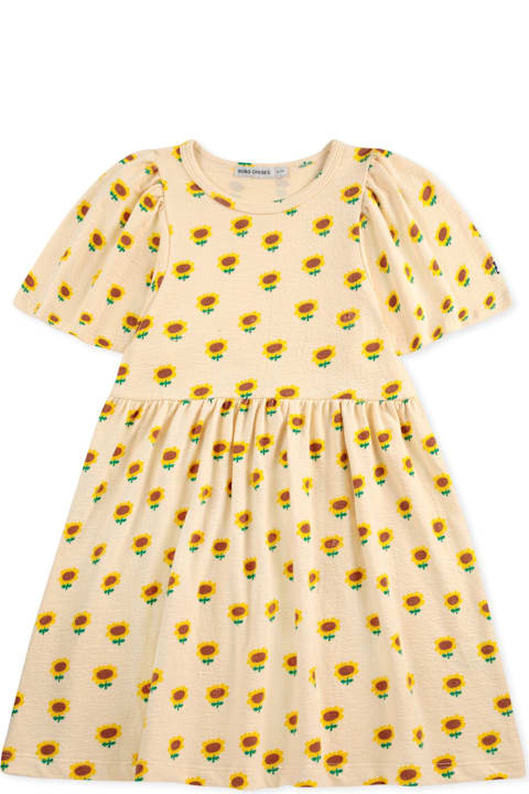 Bobo Choses Dresses for Girls Bobo Choses Ivory Dress For Girl With Sunflowers Print