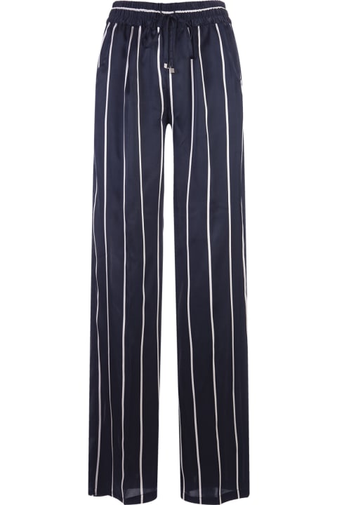 Fashion for Women Kiton Navy Blue Striped Silk Drawstring Trousers