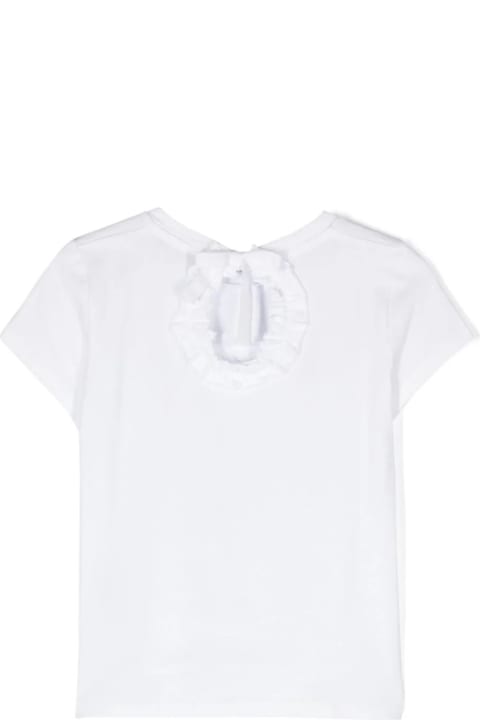 Miss Blumarine T-Shirts & Polo Shirts for Girls Miss Blumarine White T-shirt With Rhinestone Logo And Ruffle Detail