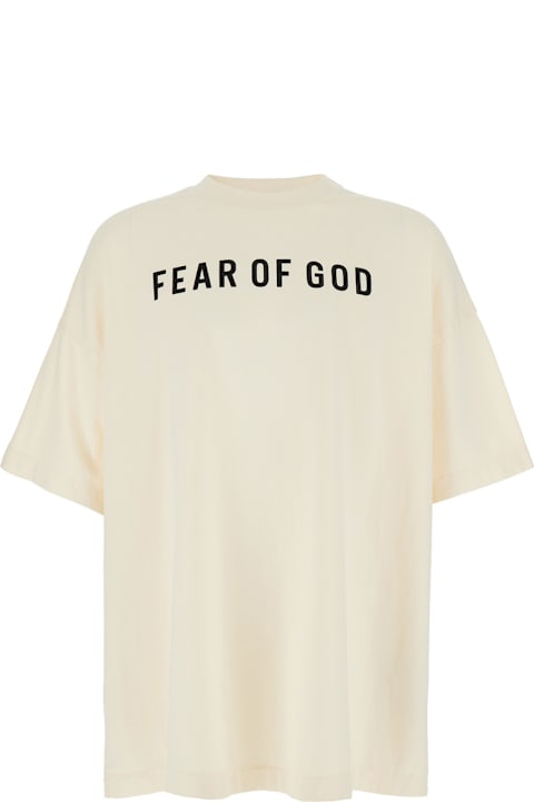 Fear of God Topwear for Men Fear of God Beiget-shirt With Contrasting Front Logo Print In Cotton Man