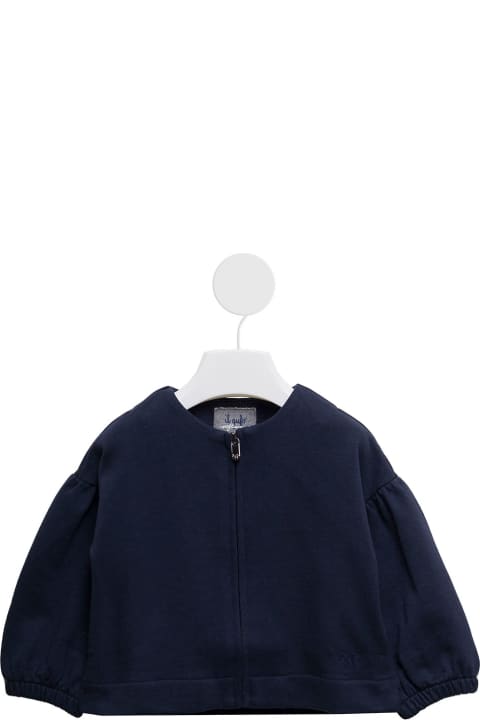 ベビーガールズ Il Gufoのトップス Il Gufo Il Gufo Kids Baby Girl's Blue Cotton Sweatshirt With Puff Sleeves