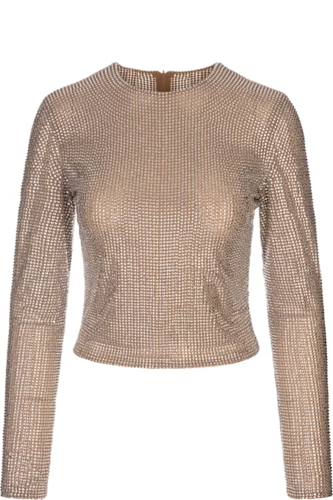 Giuseppe di Morabito for Women Giuseppe di Morabito Nude Long-sleeved T-shirt With All-over Rhinestone Detail