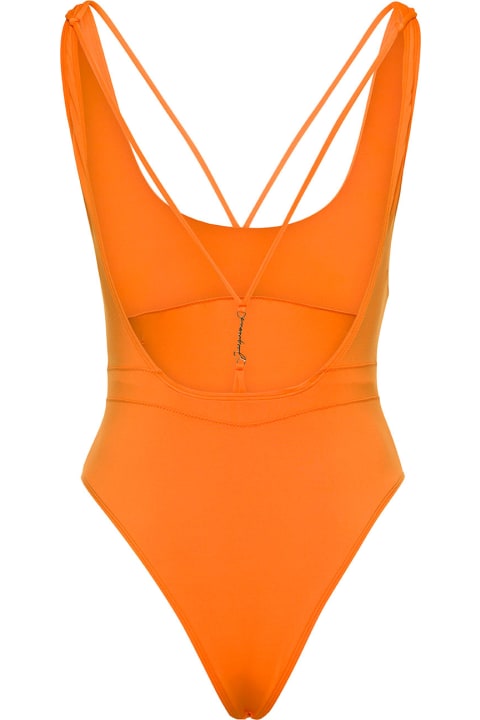 Orange Open-back Swimsuit With Logo In Recycled Polyester Woman